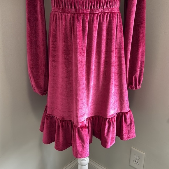 LC Lauren Conrad Smocked Velvet Long Sleeve Mini Dress Wine Chalet Red Pink NWT - Picture 7 of 11